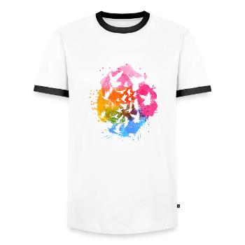 pigeons, sourds, oiseaux, troupeaux d’oiseaux, colorés, graffitis, - T-shirt contrasté Homme - blanc/noir - Devant - AI Model Female 172 light (172cm) & AI Model Male 178 dark (178cm)