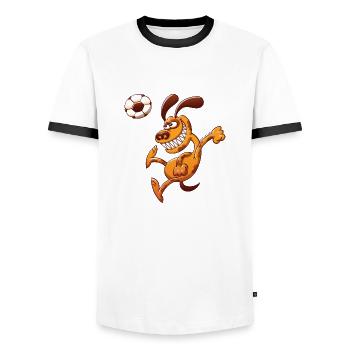 Dog Heading a Foot Ball - Men's Ringer Shirt - white/black - Front - AI Model Female 172 light (172cm) & AI Model Male 178 dark (178cm)