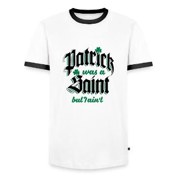 Patrick Was A Saint but I Ain't - T-shirt contrasté Homme - blanc/noir - Devant - AI Model Female 172 light (172cm) & AI Model Male 178 dark (178cm)