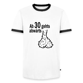ab 30 gehts abwärts HODENSACK - Männer Kontrast-T-Shirt - Weiß/Schwarz - Vorne - AI Model Female 172 light (172cm) & AI Model Male 178 dark (178cm)