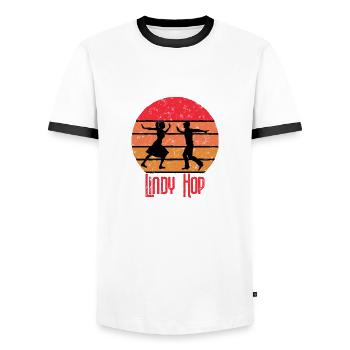Lindy Hop Sunset Vintage Dancing Gift Swing - Men's Ringer Shirt - white/black - Front - AI Model Female 172 light (172cm) & AI Model Male 178 dark (178cm)
