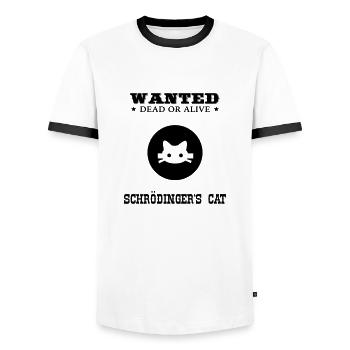WANTED - Schrödinger's Cat - T-shirt contrasté Homme - blanc/noir - Devant - AI Model Female 172 light (172cm) & AI Model Male 178 dark (178cm)