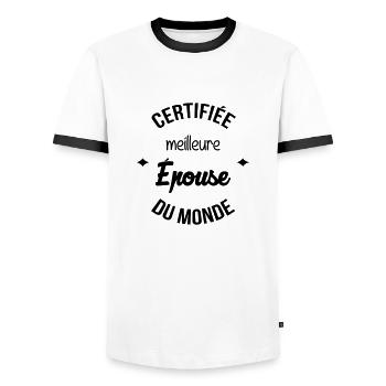Epoux Mari Mariage Femme Wedding Amour Love - Men's Ringer Shirt - white/black - Front - AI Model Female 172 light (172cm) & AI Model Male 178 dark (178cm)