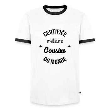 Oncle / Tante / Cousin / Cousine - T-shirt contrasté Homme - blanc/noir - Devant - AI Model Female 172 light (172cm) & AI Model Male 178 dark (178cm)