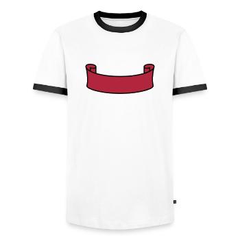 banner design logo text write name field blank coo - Men's Ringer Shirt - white/black - Front - AI Model Female 172 light (172cm) & AI Model Male 178 dark (178cm)