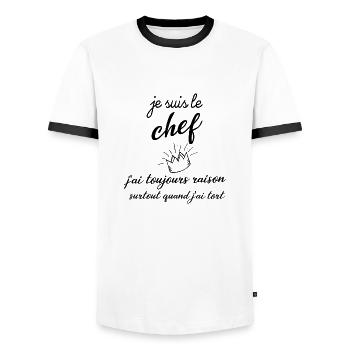 Je suis le chef ! j'ai toujours raison (humour) - T-shirt contrasté Homme - blanc/noir - Devant - AI Model Female 172 light (172cm) & AI Model Male 178 dark (178cm)