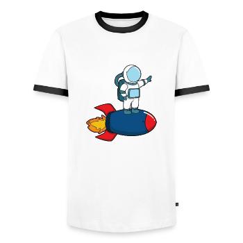 Astronaut on rocket - Men's Ringer Shirt - white/black - Front - AI Model Female 172 light (172cm) & AI Model Male 178 dark (178cm)