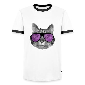 Cat wearing cool pink sunglasses - Men's Ringer Shirt - white/black - Front - AI Model Female 172 light (172cm) & AI Model Male 178 dark (178cm)