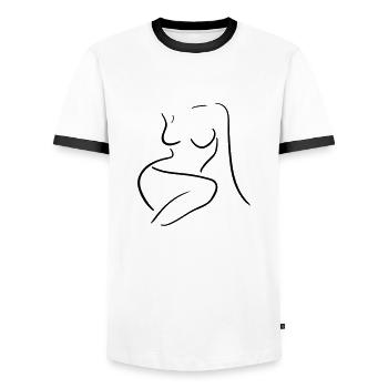 Female Body Line Art - Minimaliste - T-shirt contrasté Homme - blanc/noir - Devant - AI Model Female 172 light (172cm) & AI Model Male 178 dark (178cm)