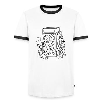 RETRO CAMERA FILM - Männer Kontrast-T-Shirt - Weiß/Schwarz - Vorne - AI Model Female 172 light (172cm) & AI Model Male 178 dark (178cm)