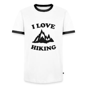 I love hiking - camping life - T-shirt contrasté Homme - blanc/noir - Devant - AI Model Female 172 light (172cm) & AI Model Male 178 dark (178cm)