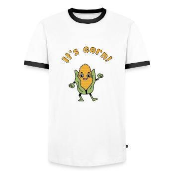 It's corn - a cornstatic design - Men's Ringer Shirt - white/black - Front - AI Model Female 172 light (172cm) & AI Model Male 178 dark (178cm)