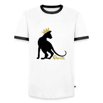 Queen Cat with Crown: OKH, Peterbald, Sphynx - Men's Ringer Shirt - white/black - Front - AI Model Female 172 light (172cm) & AI Model Male 178 dark (178cm)