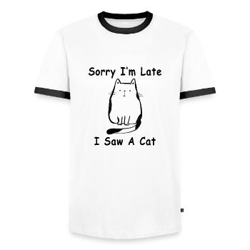 Sorry I'm Late I Saw A Cat - Men's Ringer Shirt - white/black - Front - AI Model Female 172 light (172cm) & AI Model Male 178 dark (178cm)