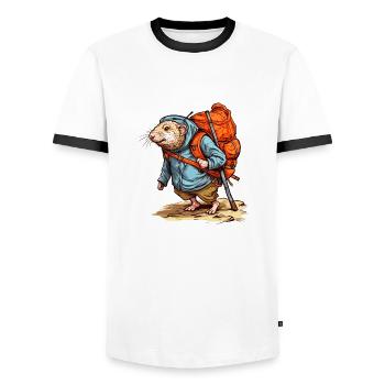 Mole rat wanders heavily packed with backpack - Men's Ringer Shirt - white/black - Front - AI Model Female 172 light (172cm) & AI Model Male 178 dark (178cm)