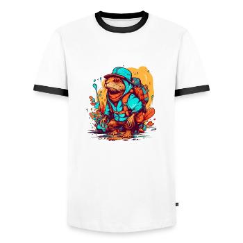 Le rat-taupe est à la recherche d’une aventure dans la nature - T-shirt contrasté Homme - blanc/noir - Devant - AI Model Female 172 light (172cm) & AI Model Male 178 dark (178cm)