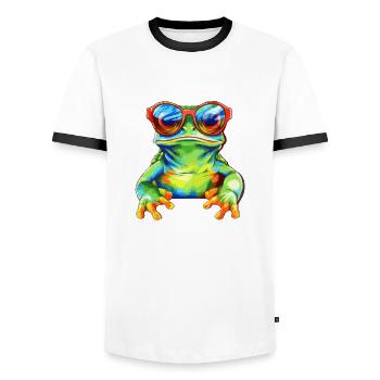 Crog the frog - Men's Ringer Shirt - white/black - Front - AI Model Female 172 light (172cm) & AI Model Male 178 dark (178cm)