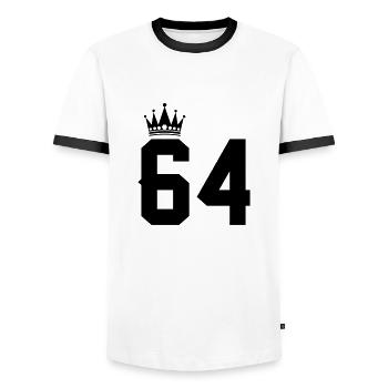 64 - Men's Ringer Shirt - white/black - Front - AI Model Female 172 light (172cm) & AI Model Male 178 dark (178cm)