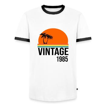 Vintage 1985 - Men's Ringer Shirt - white/black - Front - AI Model Female 172 light (172cm) & AI Model Male 178 dark (178cm)