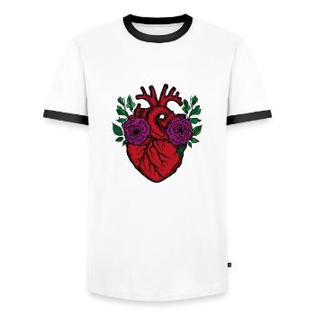 le cœur et les fleurs - T-shirt contrasté Homme - blanc/noir - Devant - AI Model Female 172 light (172cm) & AI Model Male 178 dark (178cm)