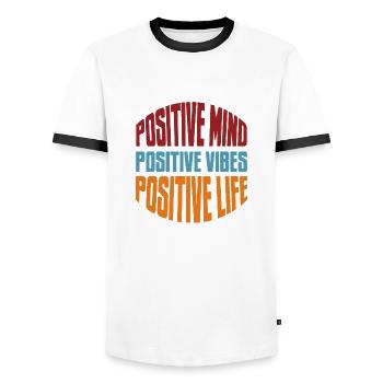 Positive Life - Men's Ringer Shirt - white/black - Front - AI Model Female 172 light (172cm) & AI Model Male 178 dark (178cm)