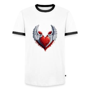 Red Heart with Wings - Men's Ringer Shirt - white/black - Front - AI Model Female 172 light (172cm) & AI Model Male 178 dark (178cm)
