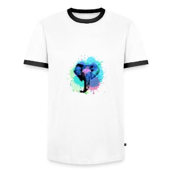 Elephant, colorful, splash of color, watercolor - Men's Ringer Shirt - white/black - Front - AI Model Female 172 light (172cm) & AI Model Male 178 dark (178cm)