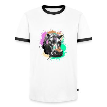 Nilpferd, Graffiti, Malerei,bunt, farbkleckse - Männer Kontrast-T-Shirt - Weiß/Schwarz - Vorne - AI Model Female 172 light (172cm) & AI Model Male 178 dark (178cm)