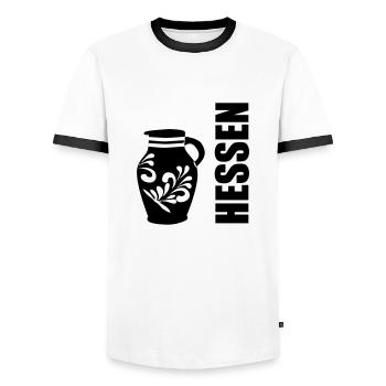 Hessen Bembel #Frankfurt am Meer #EiGude - Männer Kontrast-T-Shirt - Weiß/Schwarz - Vorne - AI Model Female 172 light (172cm) & AI Model Male 178 dark (178cm)
