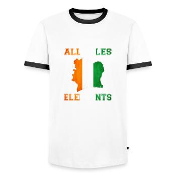 Allez LES Éléphant Maillot de Pied Côte d'Ivoire - T-shirt contrasté Homme - blanc/noir - Devant - AI Model Female 172 light (172cm) & AI Model Male 178 dark (178cm)