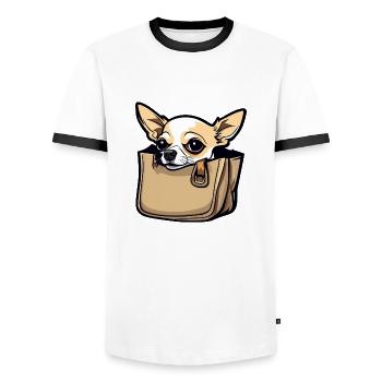 Chihuahua / small dog / animal / tiny / breed - Men's Ringer Shirt - white/black - Front - AI Model Female 172 light (172cm) & AI Model Male 178 dark (178cm)
