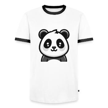 Panda-Bär: Cartoon-Thema - Männer Kontrast-T-Shirt - Weiß/Schwarz - Vorne - AI Model Female 172 light (172cm) & AI Model Male 178 dark (178cm)