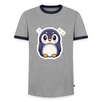 Amoureux des pingouins - T-shirt contrasté Homme - gris/marine  - Devant - AI Model Female 172 light (172cm) & AI Model Male 178 light (178cm)