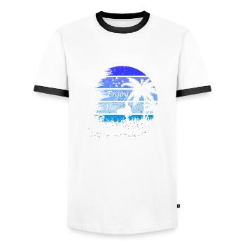 Vacation early summer late summer summer holiday holiday sea - Men's Ringer Shirt - white/black - Front - AI Model Female 172 light (172cm) & AI Model Male 178 dark (178cm)