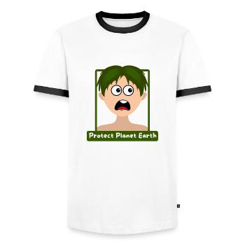 Un garçon demande de Protéger la planète terre - T-shirt contrasté Homme - blanc/noir - Devant - AI Model Female 172 light (172cm) & AI Model Male 178 dark (178cm)