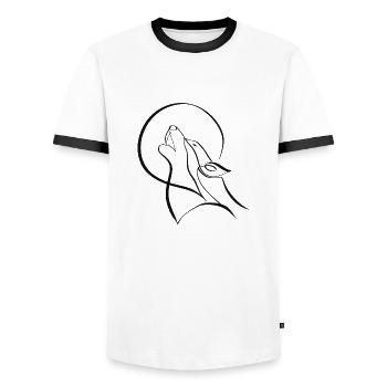 Minimalist wolf artwork - Men's Ringer Shirt - white/black - Front - AI Model Female 172 light (172cm) & AI Model Male 178 dark (178cm)