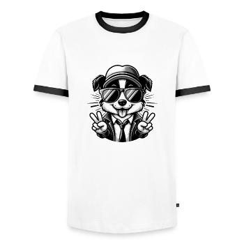 Cute dog with sunglasses - Men's Ringer Shirt - white/black - Front - AI Model Female 172 light (172cm) & AI Model Male 178 dark (178cm)