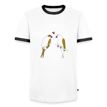 Kanarienvögel - Männer Kontrast-T-Shirt - Weiß/Schwarz - Vorne - AI Model Female 172 light (172cm) & AI Model Male 178 dark (178cm)
