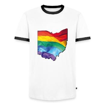 Ohio (États-Unis) | Drapeau réel | LGBTQIA+ - T-shirt contrasté Homme - blanc/noir - Devant - AI Model Female 172 light (172cm) & AI Model Male 178 dark (178cm)