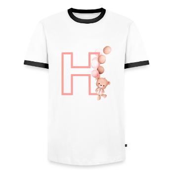 Lettre h rose ours - T-shirt contrasté Homme - blanc/noir - Devant - AI Model Female 172 light (172cm) & AI Model Male 178 dark (178cm)