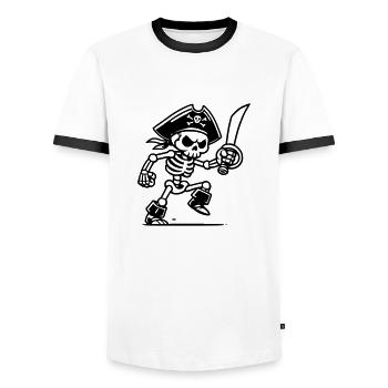 Pirate Skeleton with Saber - Men's Ringer Shirt - white/black - Front - AI Model Female 172 light (172cm) & AI Model Male 178 dark (178cm)