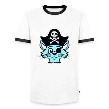 Süße Pirat Katzen Seeräuber Augenklappe Hut Kostüm - Männer Kontrast-T-Shirt - Weiß/Schwarz - Vorne - AI Model Female 172 light (172cm) & AI Model Male 178 dark (178cm)