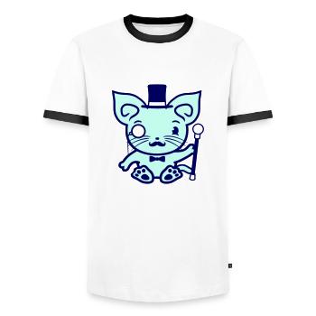 Sir Cat Gentleman Chapeau haut de forme Monocle Rich Gentleman - T-shirt contrasté Homme - blanc/noir - Devant - AI Model Female 172 light (172cm) & AI Model Male 178 dark (178cm)