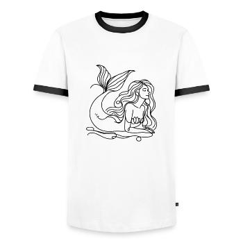 Drawing Mermaid Lineart - Men's Ringer Shirt - white/black - Front - AI Model Female 172 light (172cm) & AI Model Male 178 dark (178cm)