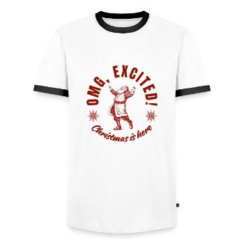 Christmas is here! - Männer Kontrast-T-Shirt - Weiß/Schwarz - Vorne - AI Model Female 172 light (172cm) & AI Model Male 178 dark (178cm)