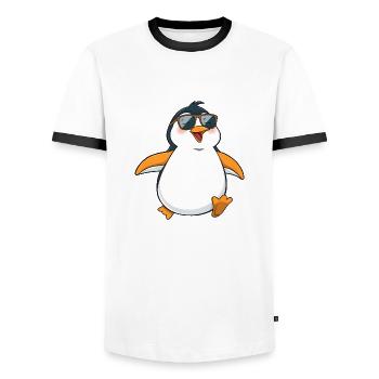 Stylish Penguin with Yellow Feet and Sunglasses - Men's Ringer Shirt - white/black - Front - AI Model Female 172 light (172cm) & AI Model Male 178 dark (178cm)