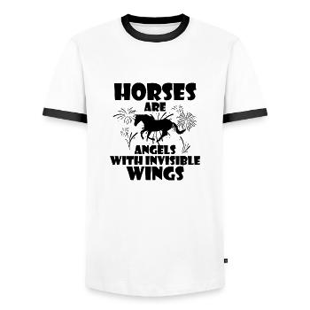 Sport équestre Dressage Saut d’obstacles - T-shirt contrasté Homme - blanc/noir - Devant - AI Model Female 172 light (172cm) & AI Model Male 178 dark (178cm)