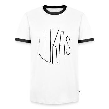 Lukas - Men's Ringer Shirt - white/black - Front - AI Model Female 172 light (172cm) & AI Model Male 178 dark (178cm)