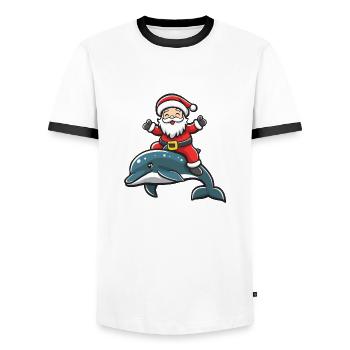 Dolphin Santa Claus Cartoon - Men's Ringer Shirt - white/black - Front - AI Model Female 172 light (172cm) & AI Model Male 178 dark (178cm)