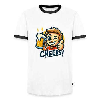 Cheers Cartoon Beer Mug Celebration - Men's Ringer Shirt - white/black - Front - AI Model Female 172 light (172cm) & AI Model Male 178 dark (178cm)